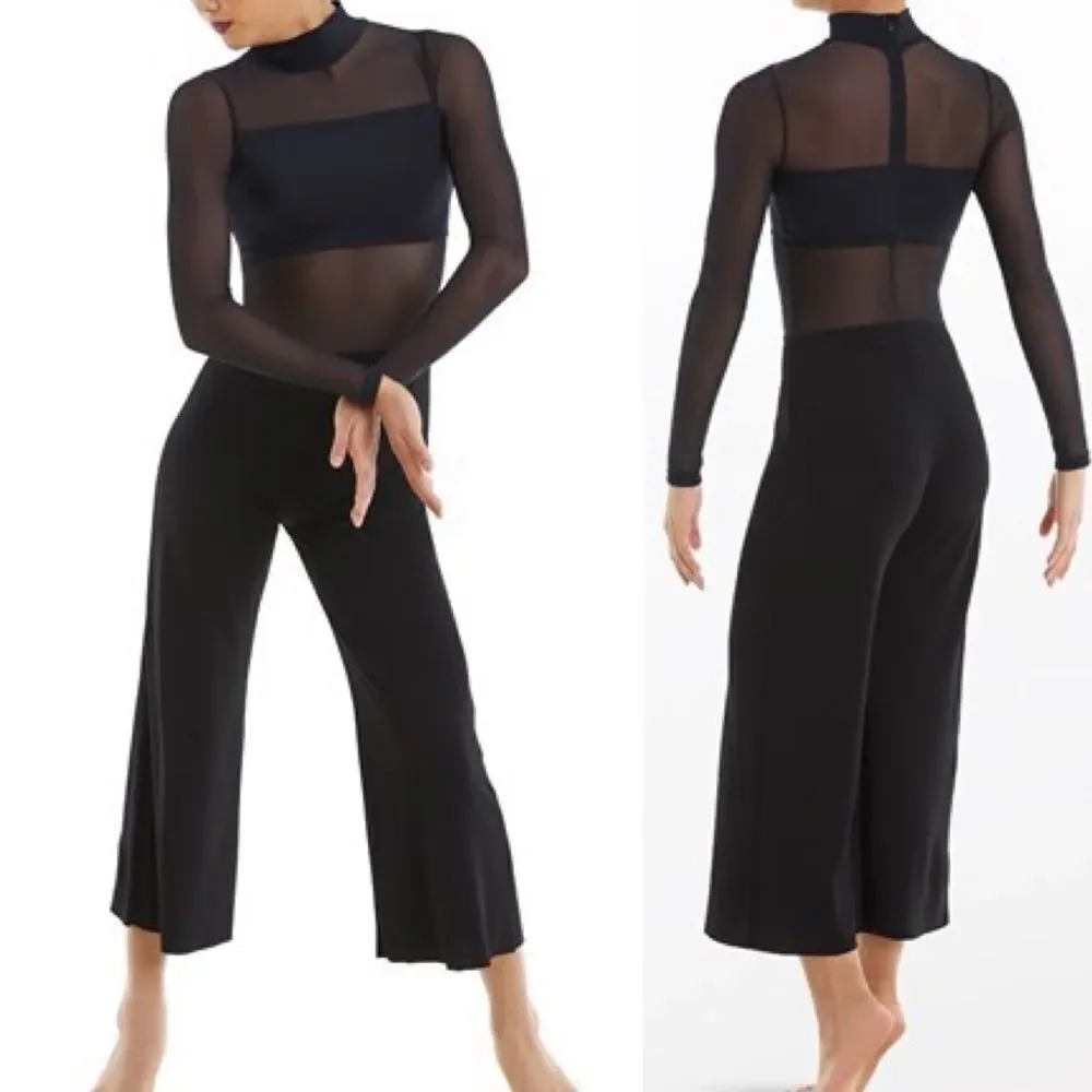 WEISSMAN Balera Dance Costume black Culotte Unitard With Mesh MJ11187 LA adult